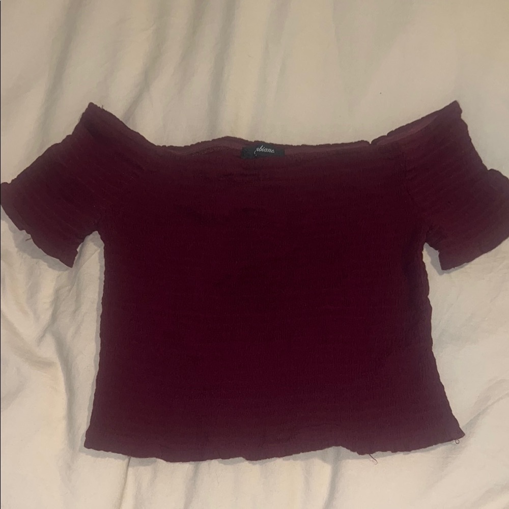 Ambiance Burgundy Off-Shoulder Crop Top